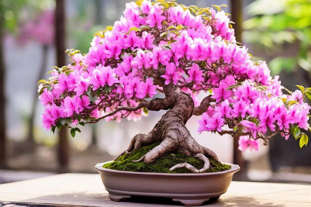 Foto un bonsai con una olla de hojas de naranja