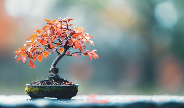 El bonsai de otoño en un entorno sereno con un follaje vibrante