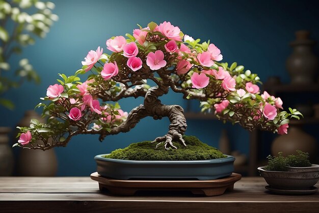 Bonsai, uma bela planta em vaso de azalea, árvore de flores
