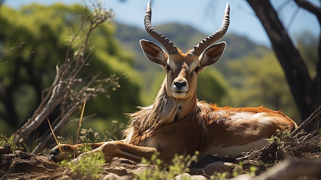 Bontebok Damaliscus pygargus descansando na sombra Bontebok National Park Swellendam África do Sul