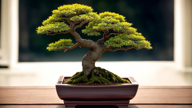 Bonzai em uma mesa de madeira