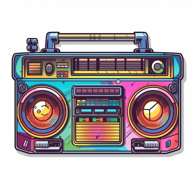 un boombox colorido con una cara sonriente ai generativa