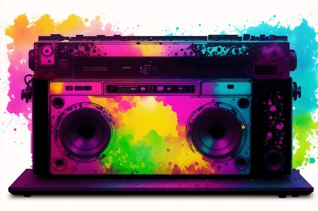 Un boombox colorido con la palabra boombox en él