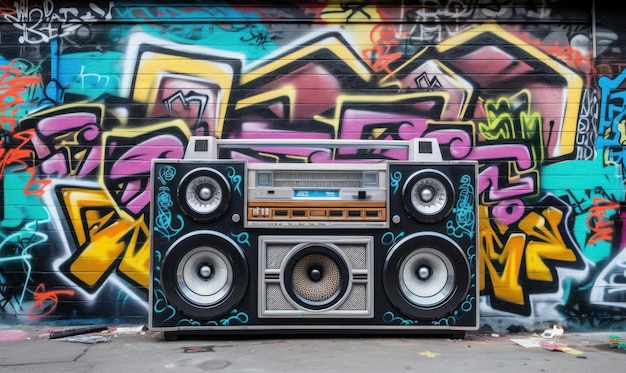 Un boombox con una etiqueta azul que dice "boombox"