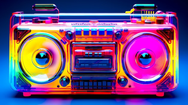 Boombox mit Boombox oben und Neonlicht oben