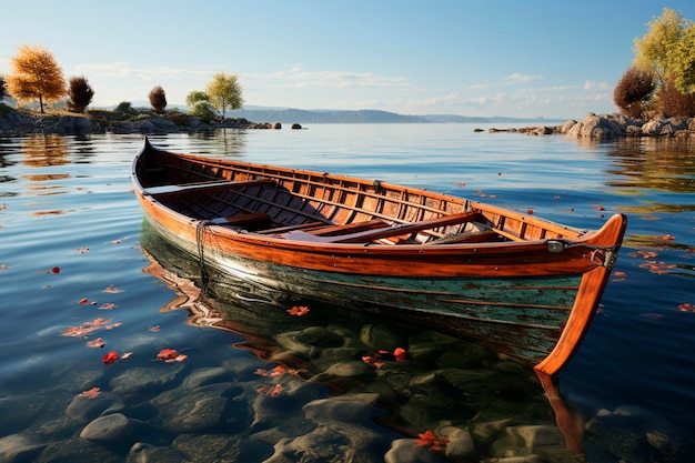Boot auf dem See im Herbstgenerative KI