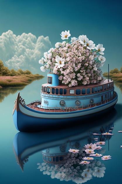 Boot voller Blumen auf dem Wasser