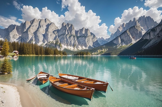 Boote auf dem Braise-See in den Dolomiten Satiro