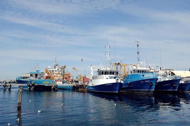 Boote im Hafen gegen den blauen Himmel