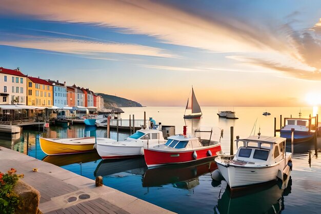 Boote vor einem Sonnenuntergang