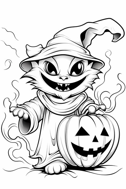 Foto bootiful halloween amigos de dibujos animados página de coloración para niños gato fantasmal calabaza