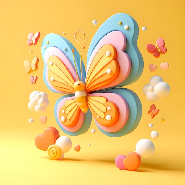 Foto borboleta 3d com fundo azul rosa com fundo laranja