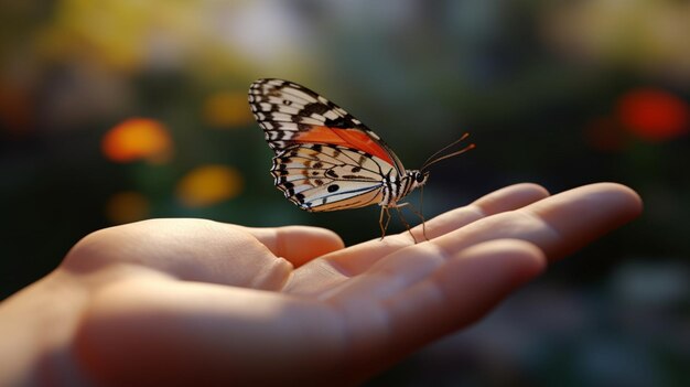 Foto borboleta à mão inteligência artificial generativa