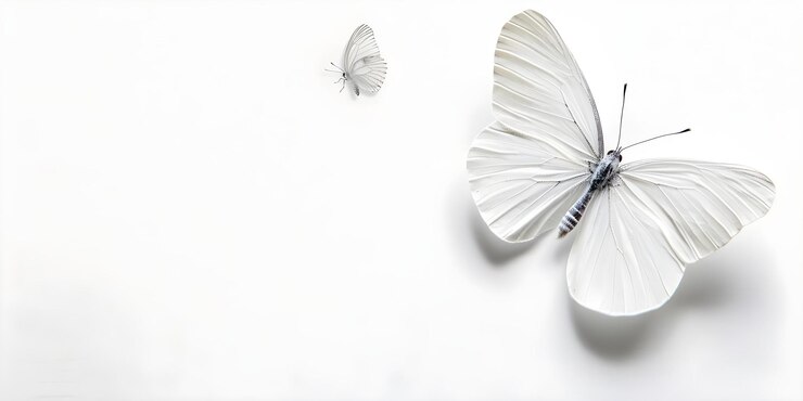 Foto borboleta branca solitária com asas intrincadas em um pano de fundo branco para projetos com temas naturais conceito fotografia da natureza borboleta branca alas intrincadas inseto solitário fundo branco