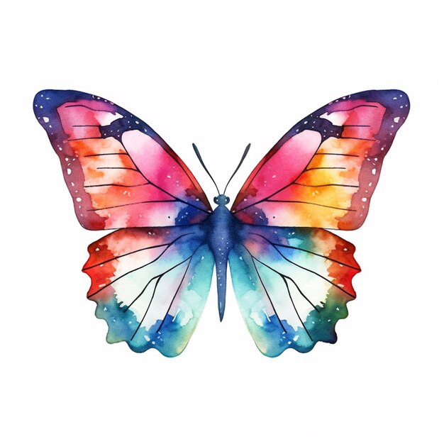 borboleta de cores brilhantes com asas abertas em fundo branco
