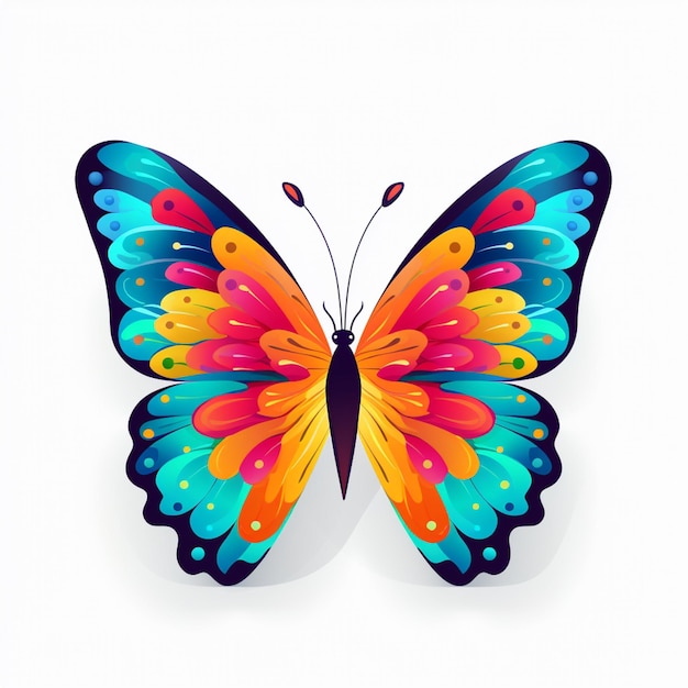 Foto borboleta de cores brilhantes com asas abertas em fundo branco
