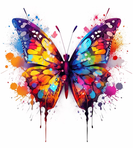 borboleta de cores brilhantes com manchas e manchas em fundo branco