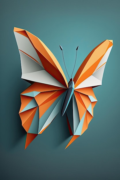 Borboleta de origami de ilustração gerada por Ai contra fundo de cor