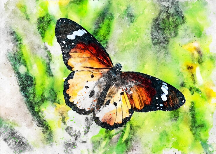 Foto borboleta do sultão na planta; danaus chrysippus borboleta