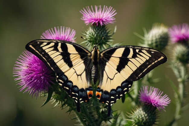 Foto borboleta em cima de flores de cardo