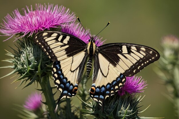 Foto borboleta em cima de flores de cardo