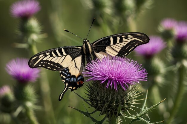 Foto borboleta em cima de flores de cardo