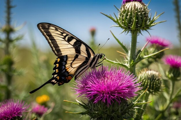 Foto borboleta em cima de flores de cardo