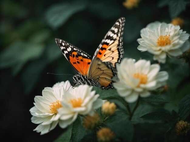 borboleta em flor branca fundo da natureza AI Generative