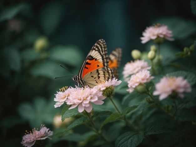 borboleta em flor branca fundo da natureza AI Generative