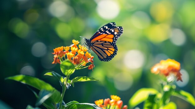 borboleta em flores Bela imagem na natureza da borboleta monarca AI Generative