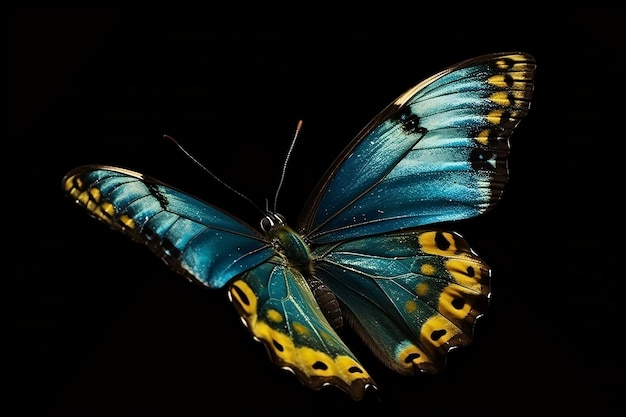 Borboleta em um fundo preto IA generativa