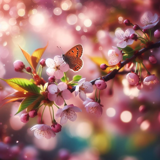 borboleta em um papel de parede de cereja em flor