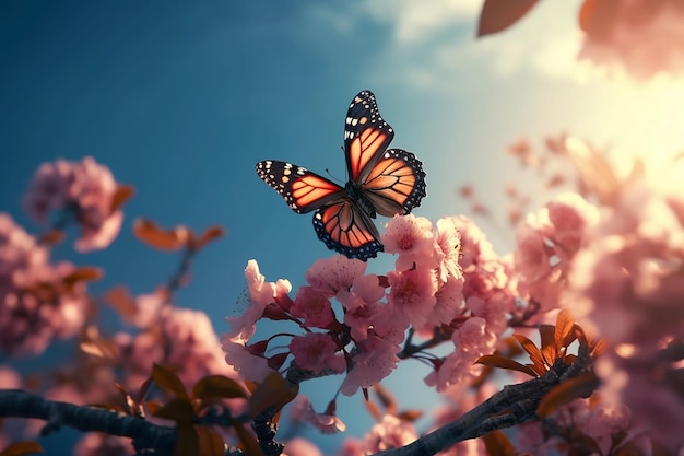 Borboleta em uma flor IA generativa