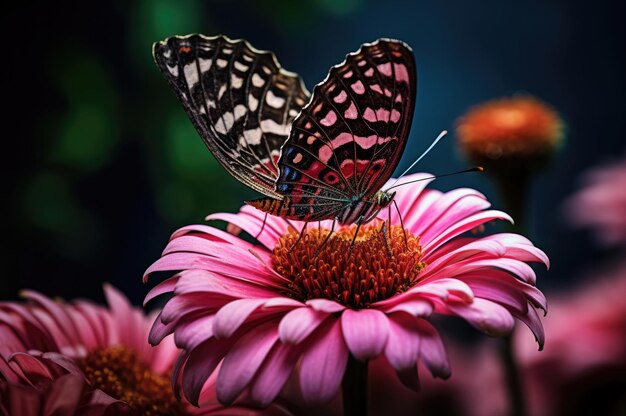 Borboleta em uma flor rosa