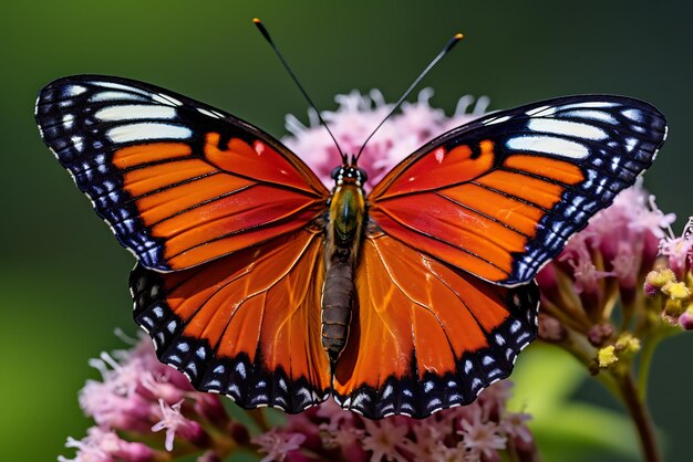 Borboleta em uma flor roxa no jardim em close