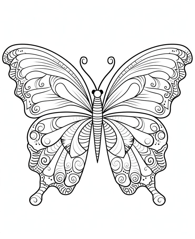 Foto borboleta isolada em fundo branco coloração para adultos e crianças desenho em preto e branco