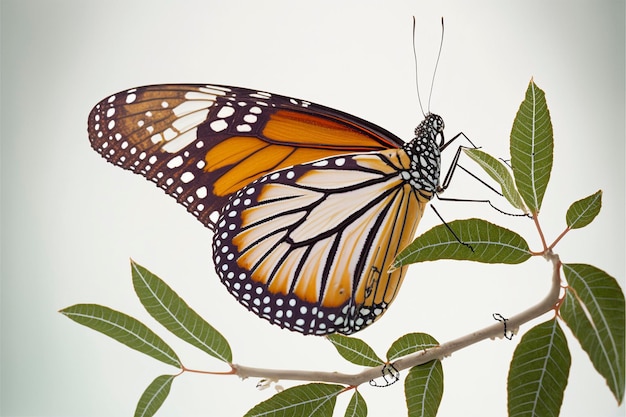 Borboleta monarca em fundo branco criado com tecnologia de IA generativa