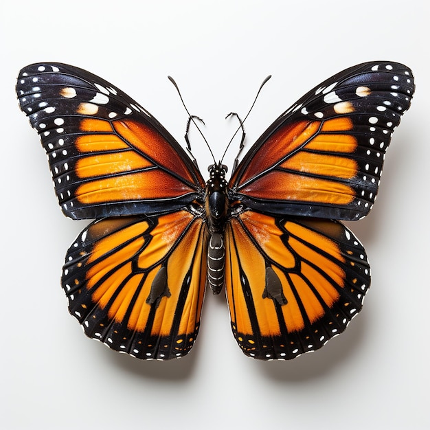 Borboleta monarca ultrarealista isolada em fundo branco