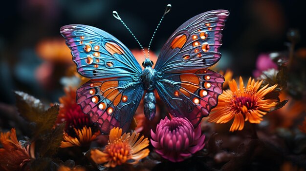 Borboleta multicolorida sentada em uma flor