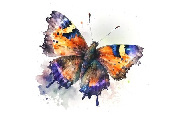 Borboleta pintada com aquarelas isoladas em um fundo branco IA generativa