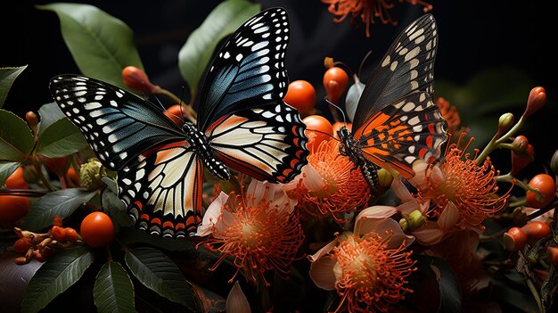 borboletas azuis perto de uma flor roxa e azul