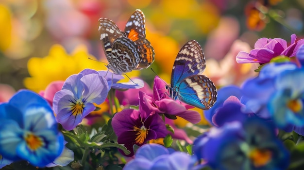 Borboletas coloridas flutuando entre flores vibrantes mostrando a beleza da natureza 39s delicadas criaturas aladas