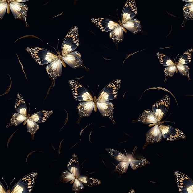 Foto borboletas com asas douradas em um fundo preto