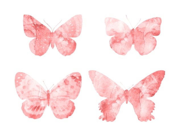 Borboletas vermelhas isoladas no fundo branco. mariposas tropicais. insetos para design. tintas aquarela