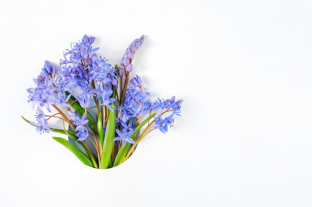 Borda da moldura feita com flores de floco de neve em fundo branco