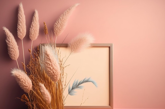 Borda de grama dos pampas elegante com um fundo rosa pálido simulado de um fundo psicodélico