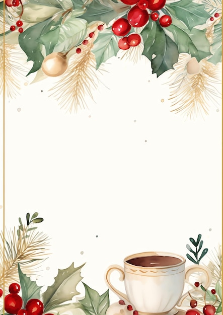 borda de inverno em aquarela de xícara de chá