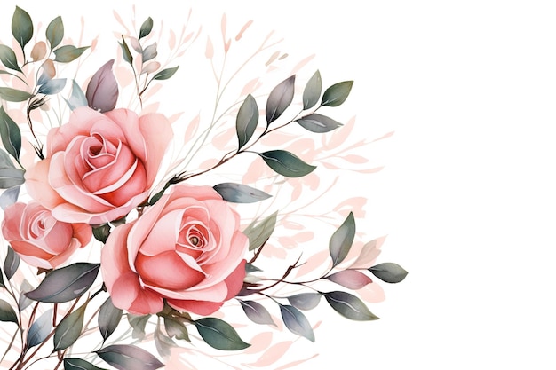 Foto borda de moldura floral aquarela com folhas e rosas