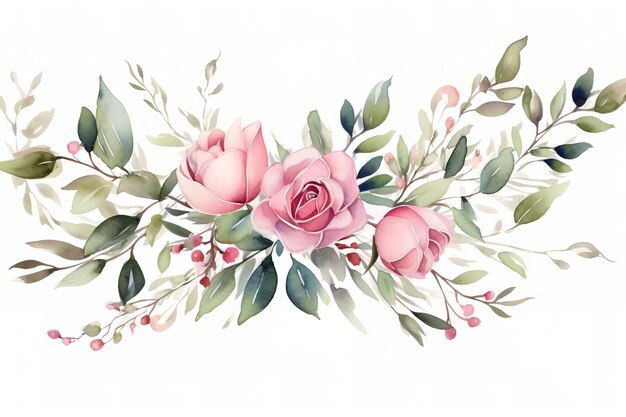 Foto borda de moldura floral aquarela com folhas e rosas