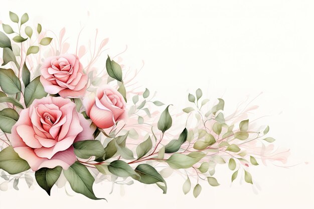 Foto borda de moldura floral aquarela com folhas e rosas